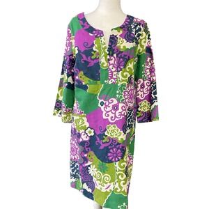 Coconut Moon Womens Dress Large PurpleFloral‎ Paisley Tunic 3/4 Sleeve Rayon